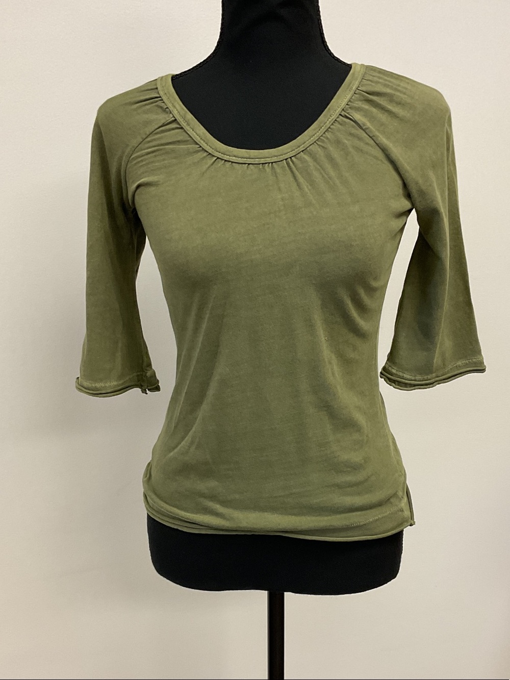 Free People Olive Scoop Neck 3/4 Sleeve Top